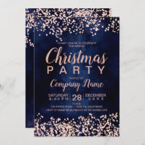 Rose gold glitter navy corporate Christmas party Invitation
