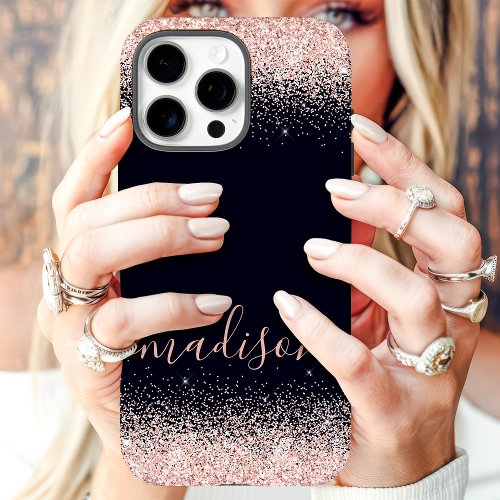 Rose Gold Glitter Navy Custom Name Iphone 16 Pro Max Case