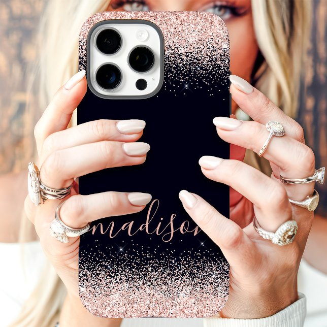 Rose Gold Glitter Navy Custom Name Case-Mate iPhone Case (Creator Uploaded)