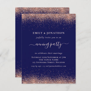 Rose Gold Glitter Navy Evening Party Wedding Invitation