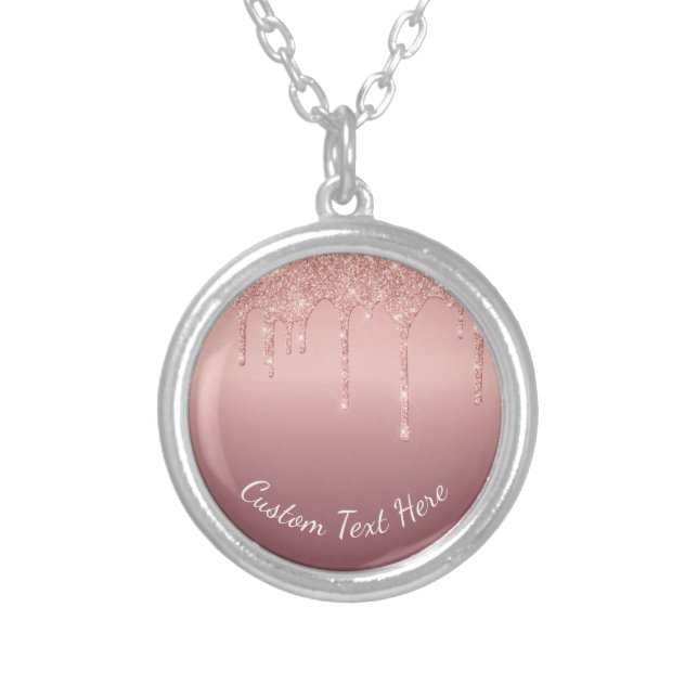 Rose Gold Glitter Necklace with Custom Text (Front)