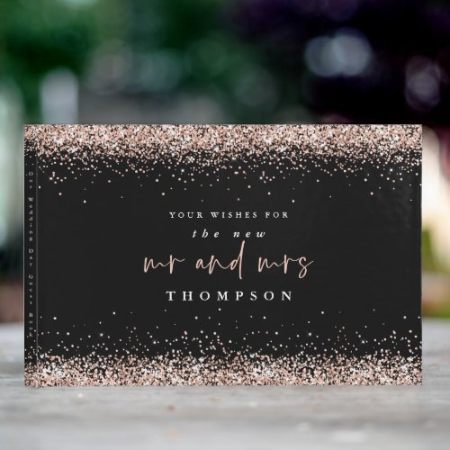 Rose Gold Glitter New Mrs Mrs Name Black Wedding Guest Book