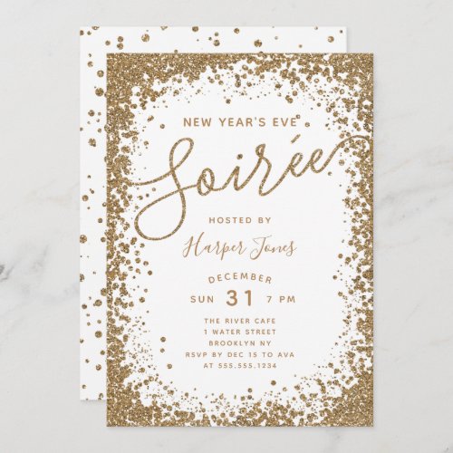 Rose Gold Glitter  New Years Eve Party Invitation