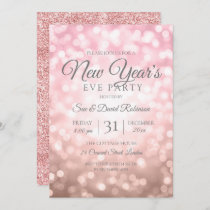 Rose Gold Glitter New Years Eve Party Lights Invitation