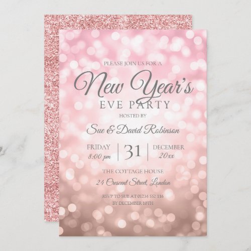 Rose Gold Glitter New Years Eve Party Lights Invitation