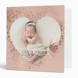 Rose Gold Glitter Newborn Photo Birth Stats 3 Ring Binder