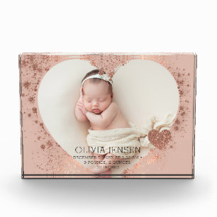 Rose Gold Glitter Newborn Photo Birth Stats Acrylic Award
