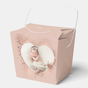 Rose Gold Glitter Newborn Photo Birth Stats Favor Boxes