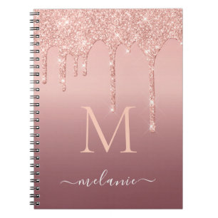 Rose Gold Glitter Notebook Custom Name and Letter