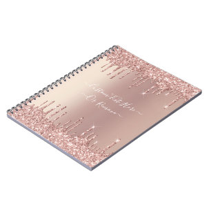 Rose Gold Glitter Notebook with Custom Text