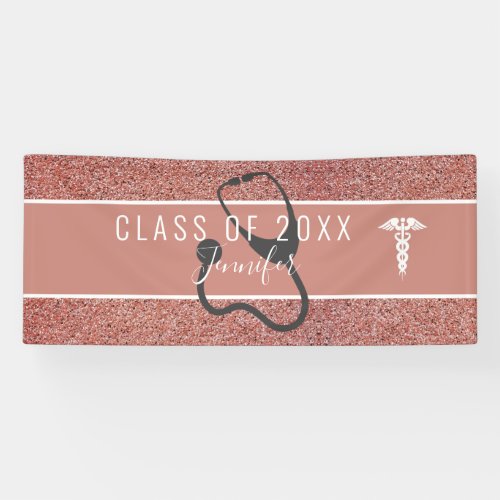 Rose Gold Glitter Nurse Graduation Stethoscope Banner