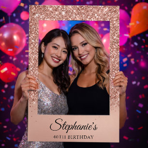 Rose Gold Glitter Ombre 40th Birthday Selfie Frame