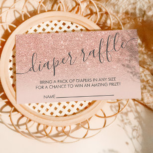 Rose gold glitter ombre Baby shower diaper raffle Enclosure Card