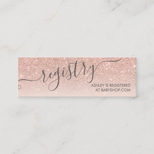 Rose gold glitter ombre Baby shower registry Mini Business Card