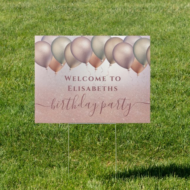 Rose gold glitter ombre balloon birthday sign (Insitu)