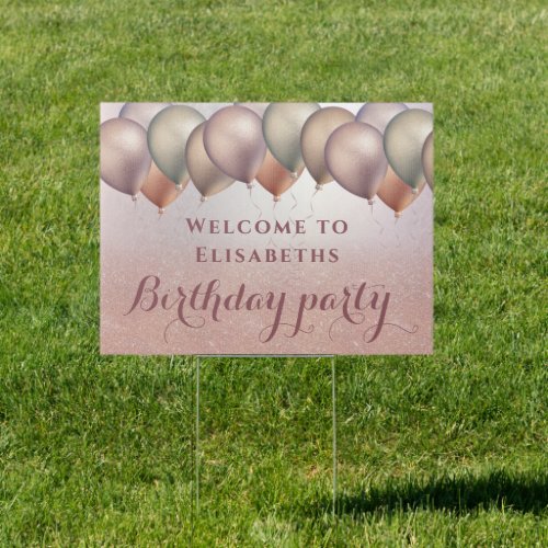 Rose gold glitter ombre balloon birthday sign