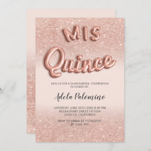 Rose gold glitter ombre balloons blush Quinceañera Invitation