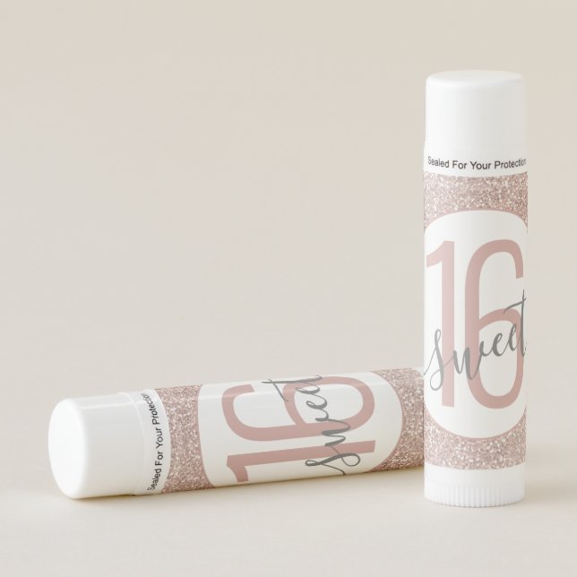 Rose Gold Glitter Ombre Birthday Sweet 16 Favor Lip Balm (Front)