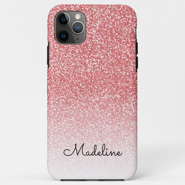 Rose Gold Glitter Ombre Black Script Name Case-Mate iPhone Case (Back)