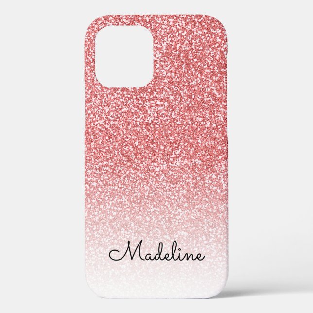 Rose Gold Glitter Ombre Black Script Name Case-Mate iPhone Case (Back)