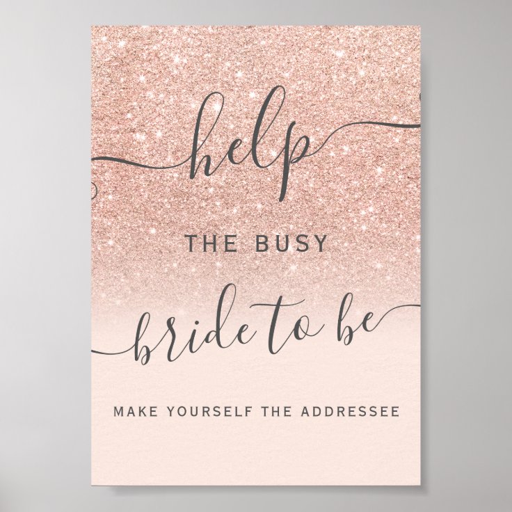 Rose Gold Glitter Ombre Blush Bridal Help Sign Zazzle 1695