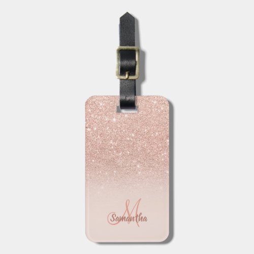 Rose gold glitter ombre blush chic add your name luggage tag