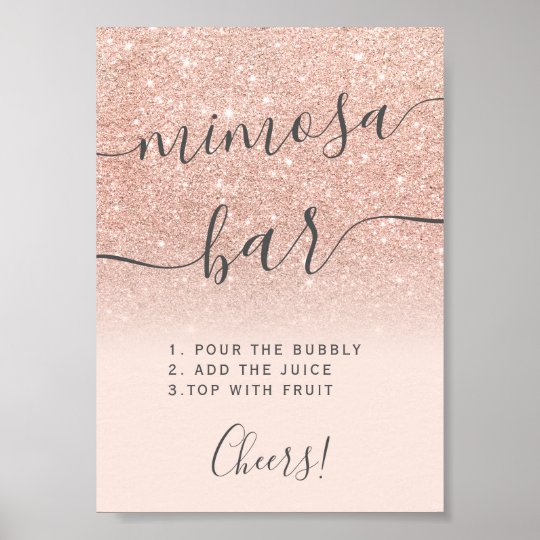 Rose gold glitter ombre blush mimosa bar poster