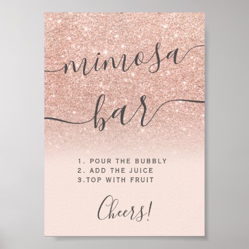 Rose gold glitter ombre blush mimosa bar poster
