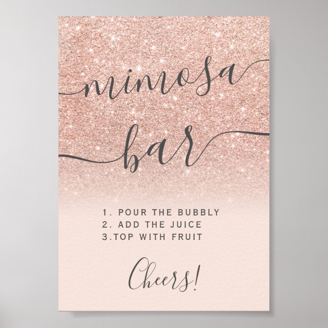 Rose gold glitter ombre blush mimosa bar poster (Front)
