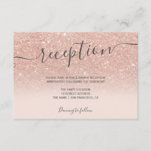 Rose gold glitter ombre blush script reception enclosure card