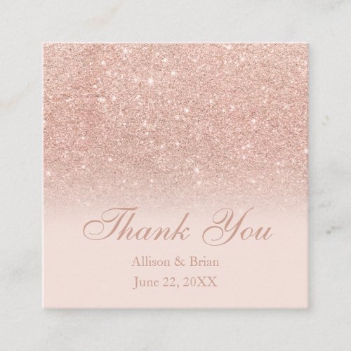 Rose gold glitter ombre blush thank you wedding square business card