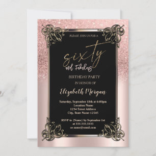 Rose Gold Glitter Ombre Border 60th Birthday Party Invitation