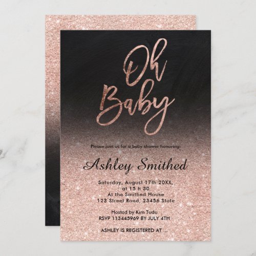 Rose gold glitter ombre chalkboard Oh baby shower Invitation