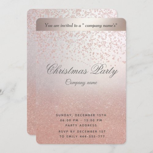 Rose gold glitter ombre corporate Christmas party  Invitation