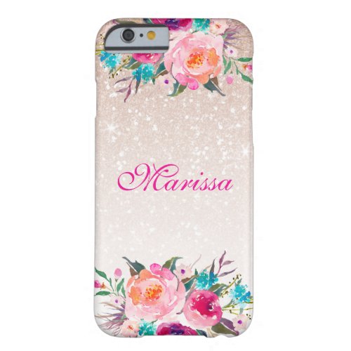 Rose Gold Glitter Ombre Floral Watercolor Barely There iPhone 6 Case