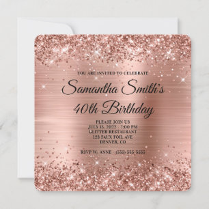 Rose Gold Glitter Ombre Foil 40th Birthday Invitation