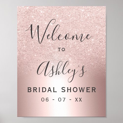 Rose gold glitter ombre foil bridal shower welcome poster