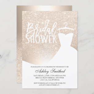 Rose gold glitter ombre foil dress Bridal shower Invitation