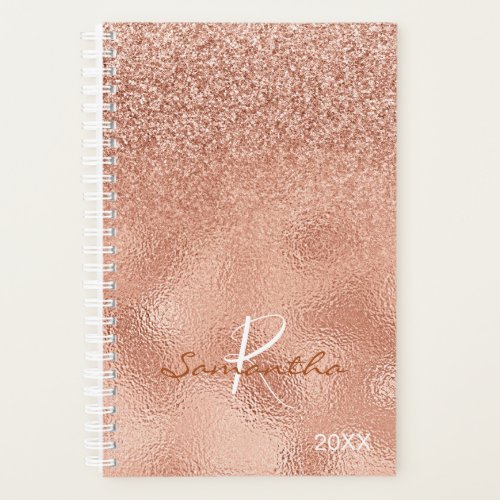 Rose Gold Glitter Ombre Foil Yearly Monogram Planner