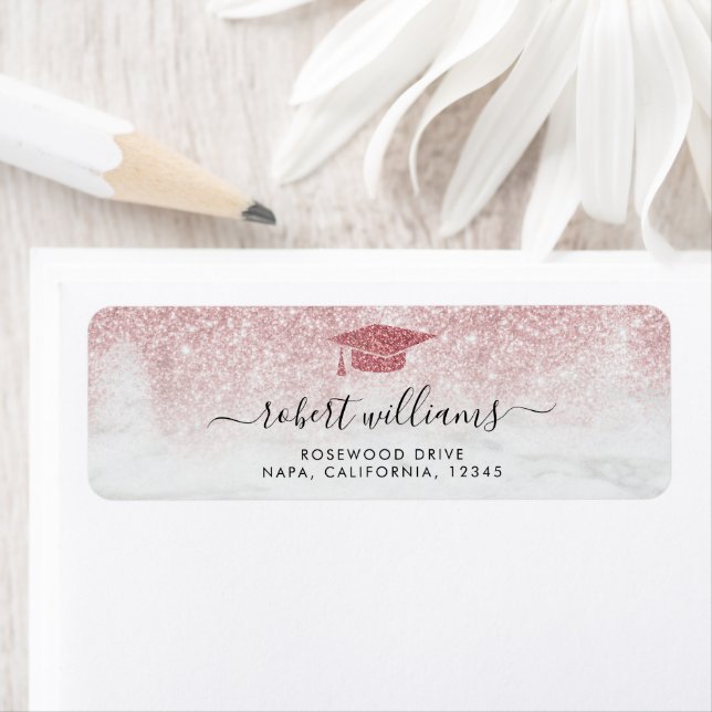 Rose Gold Glitter Ombre Graduation Return Address Label (Insitu)