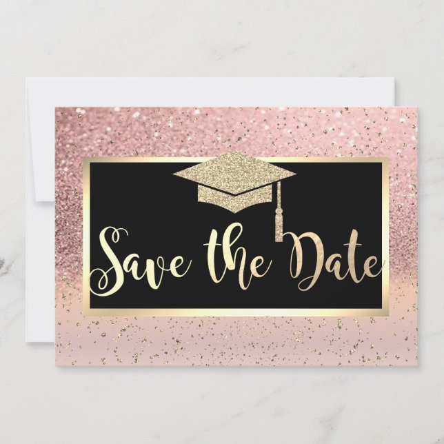 Rose Gold Glitter Ombre Graduation Save The Date (Front)