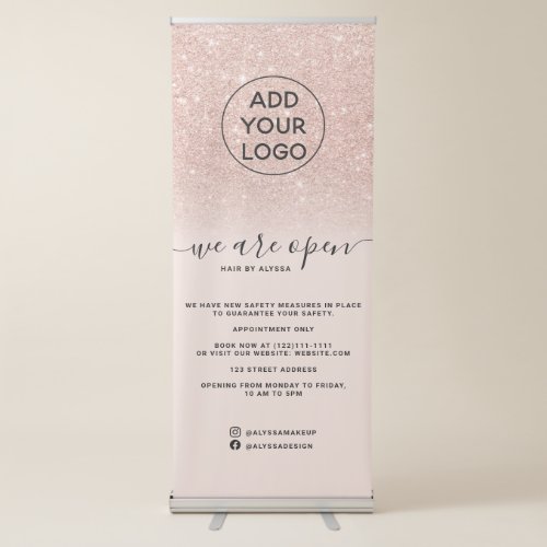 Rose gold glitter ombre logo pink Were open Retractable Banner