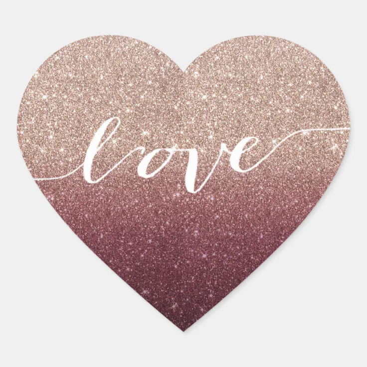 Rose Gold Glitter Ombre Love Wedding Favor Heart Sticker | Zazzle