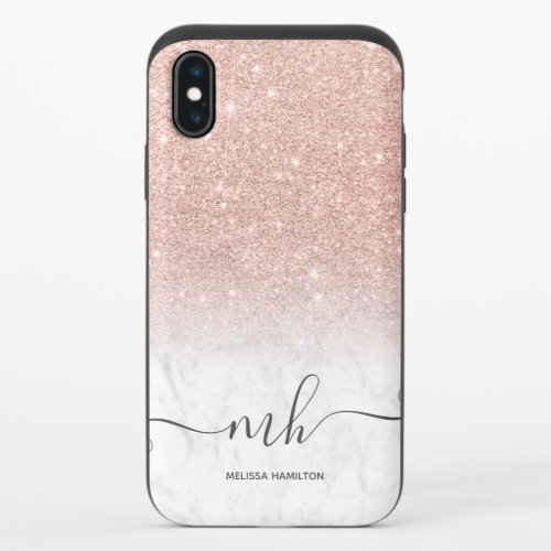 rose gold glitter ombre marble chic monogrammed iPhone x slider case