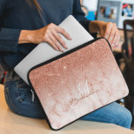 Rose Gold Glitter ombre marble Monogram Laptop Sleeve<br><div class="desc">This design may be personalized in the area provided by changing the photo and/or text. Or it can be customized by clicking Personalize this Template and then choosing the click to customize further option and delete or change the color of the background, add text, change the text color or style,...</div>