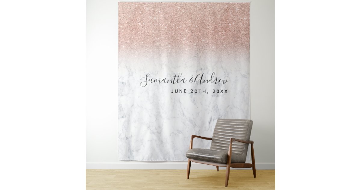 Rose gold glitter ombre marble wedding backdrop | Zazzle