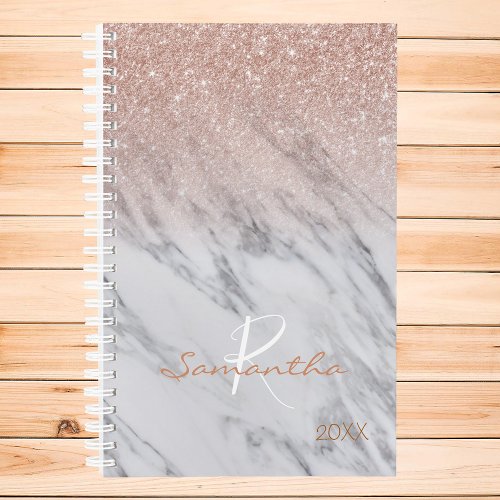 Rose Gold Glitter Ombre Marble Yearly Monogram Planner