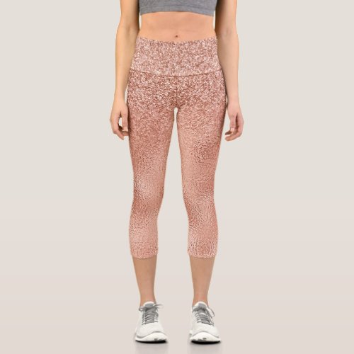 Rose Gold Glitter Ombre Metal Look Capri Leggings