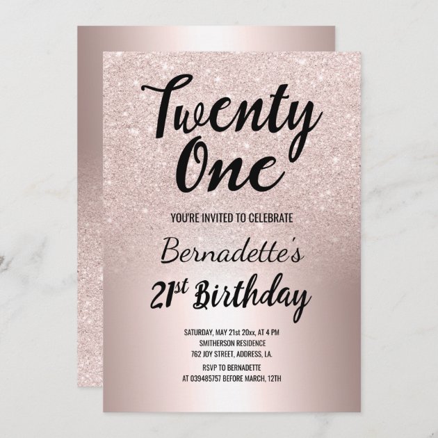 Rose Gold Glitter Ombre Metallic 21st Birthday Invitation | Zazzle