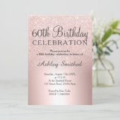 Rose gold glitter ombre metallic 60th birthday invitation (Standing Front)